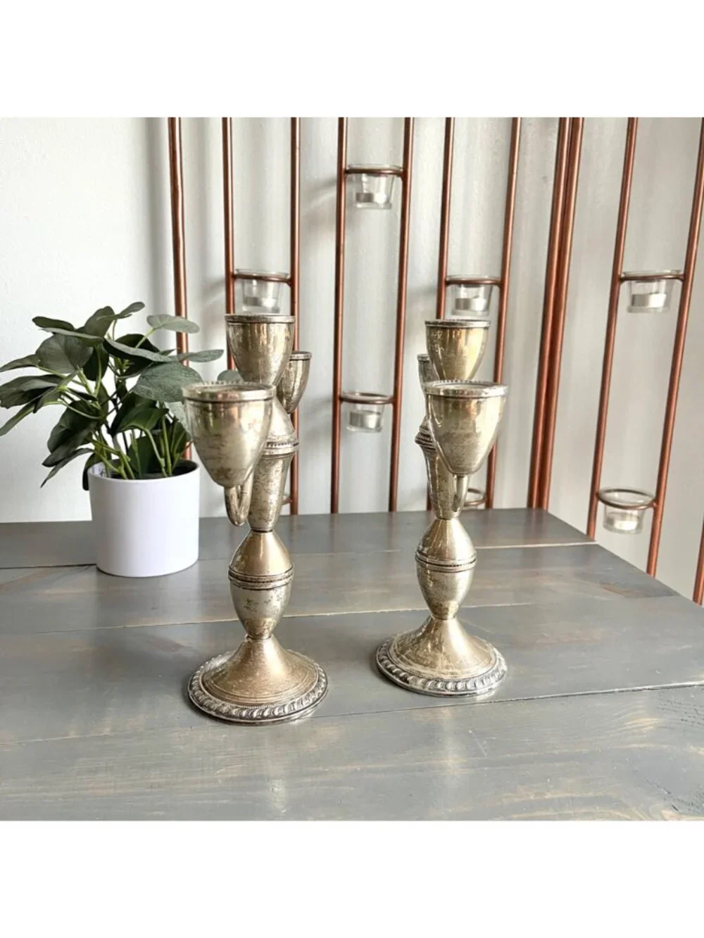 Vtg 50s Duchin Creation Weighted Sterling Silver Three-Light Candelabra